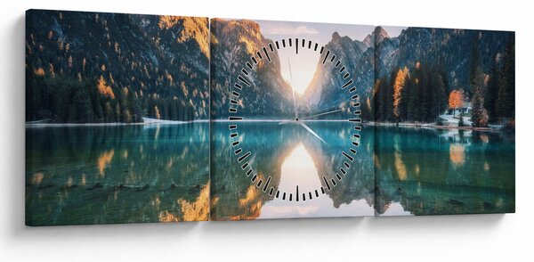 Obraz - Horské jezero (s hodinami) (90x30 cm)