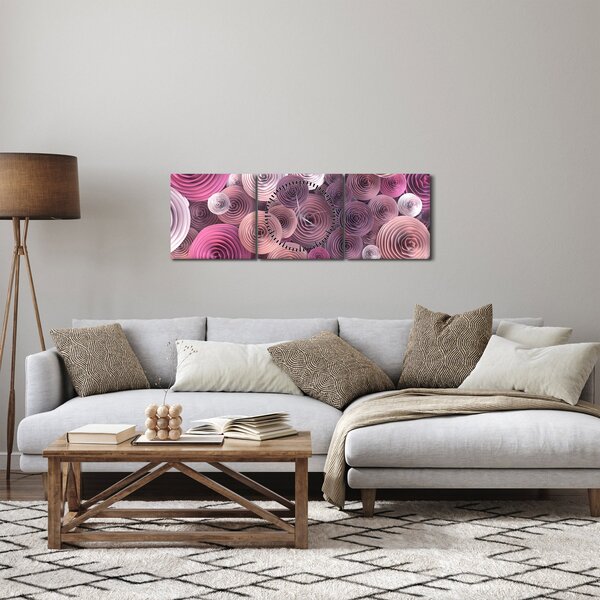Abstraktní obraz květů růží (s hodinami) (90x30 cm)