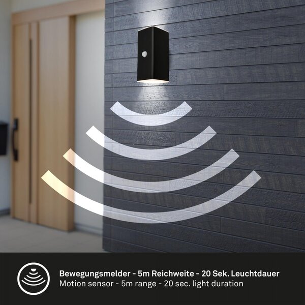 BRI 3788015 Kona LED venkovní nástěnné svítidlo, pohybové čidlo, soumrakový senzor, nabíjecí - BRILONER