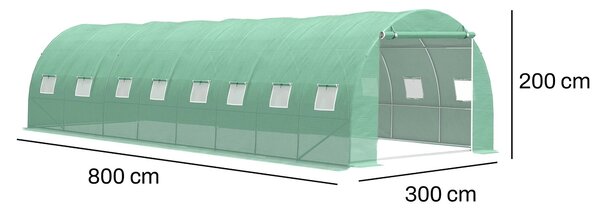Zahradní fóliovník BestBerg BBGT-24G / 24 m² / 8 x 3 x 2 m / zelená