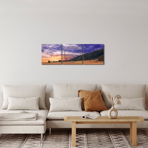 Obraz levandulové louky (s hodinami) (90x30 cm)