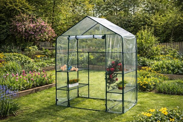 Mini fóliový skleník s policemi BestBerg BBGH-195 / 143 x 73 x 195 cm / černá/transparentní