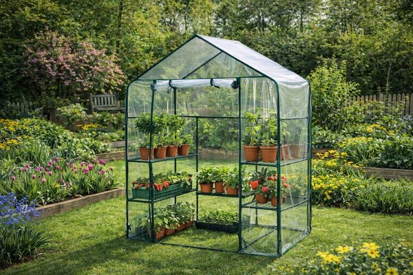 Mini fóliový skleník s policemi BestBerg BBGH-195 / 143 x 73 x 195 cm / černá/transparentní