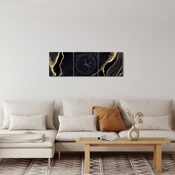 Obraz zlaté abstrakce (s hodinami) (90x30 cm)