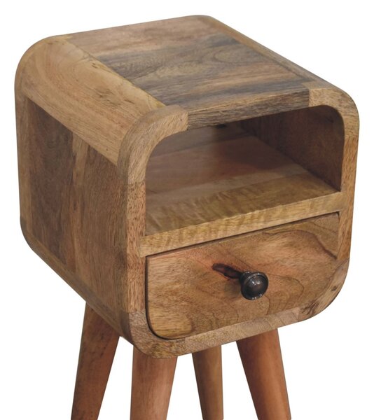 Mini noční stolek v dubovém odstínu se zaoblenými liniemi s otevřenou přihrádkou, šířka 20 cm