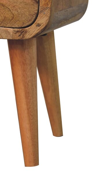Mini noční stolek v dubovém odstínu se zaoblenými liniemi s otevřenou přihrádkou, šířka 20 cm