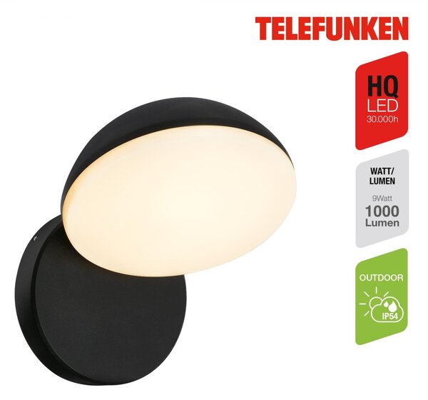 TF 323205TF TELEFUNKEN LED venkovní nástěnné svítidlo, voděodolné a prachotěsné, 1000 lm, 3.000K teplá bílá - BRILONER