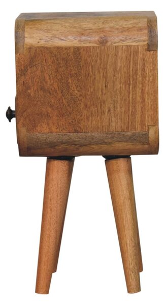 Mini noční stolek v dubovém odstínu se zaoblenými liniemi s otevřenou přihrádkou, šířka 20 cm