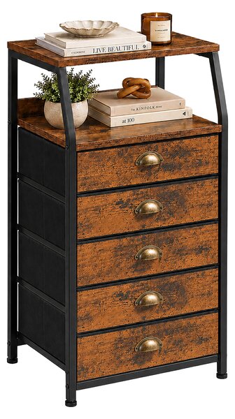 Relaxdays Komoda, výška x šířka x hloubka: 110x40x29 cm, 5 zásuvek z látky, kov, MDF, vhodná do chodby nebo ložnice, látková komoda, barva: hnědá/černá