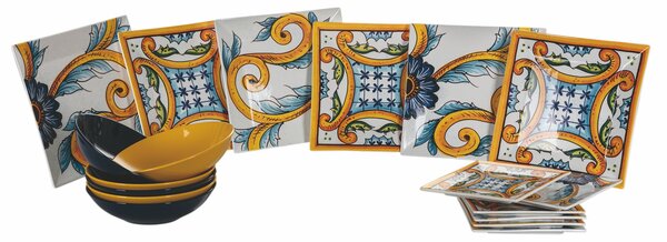 VILLA D’ESTE HOME TIVOLI Servis čtvercových talířů Palazo Prato 18 kusů, barevný dekor