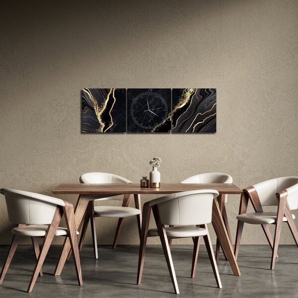 Obraz zlaté abstrakce (s hodinami) (90x30 cm)