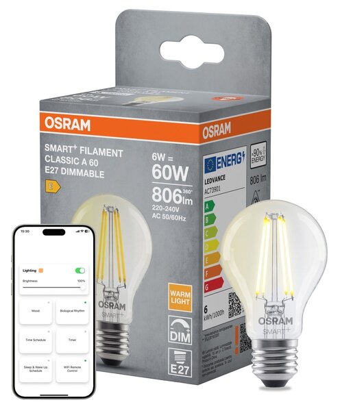 Smart LED žárovka SMART+ MATTER Filament Classic A60, 6W, Teplá bílá, E27