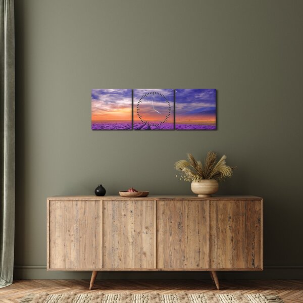 Obraz levandulového pole (s hodinami) (90x30 cm)
