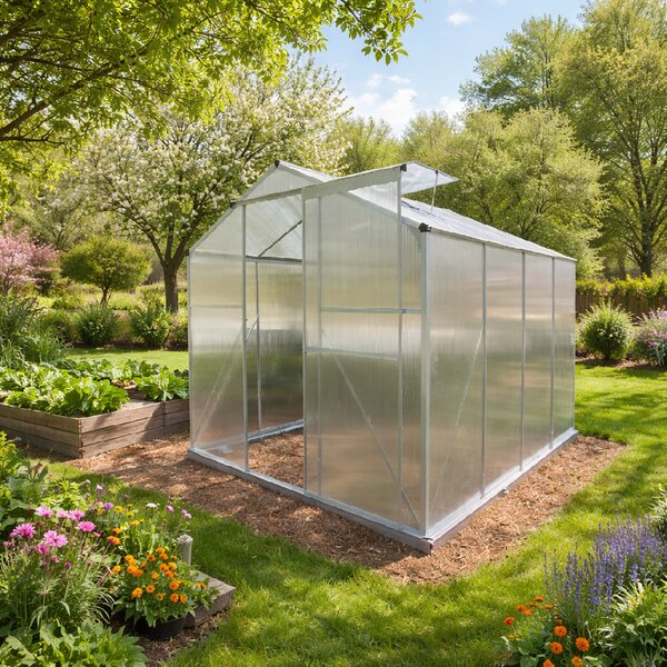 Skleník se základnou BestBerg BBGH-806S / 4,8 m² / 252 × 190 × 194 cm / stříbrná