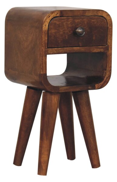 Mini noční stolek v kaštanovém odstínu se zaoblenými liniemi, 20 × 20 × 40 cm
