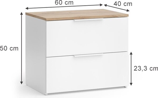 Komoda Vicco Wido Bílá/Sonoma 60 x 50 cm se 2 zásuvkami, Model 51711