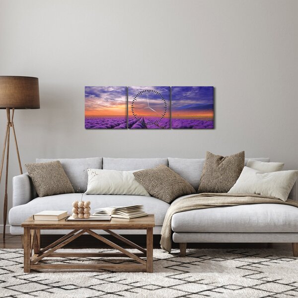 Obraz levandulového pole (s hodinami) (90x30 cm)
