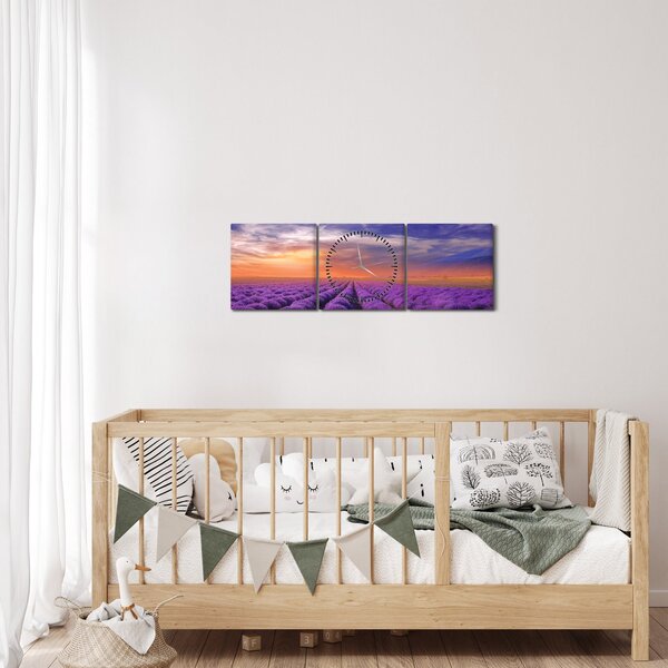 Obraz levandulového pole (s hodinami) (90x30 cm)