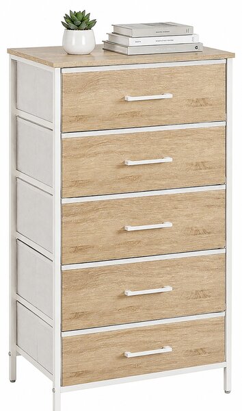 Komoda Relaxdays, rozměry (v x š x h): 94 x 45 x 30 cm, 5 zásuvek z látky, kov, MDF, vhodná do předsíně, ložnice, komoda do předsíně, barva: přírodní/bílá
