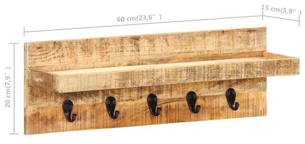 Nástěnný věšák 60 x 15 x 20 cm masivní hrubé mangovníkové dřevo 286469