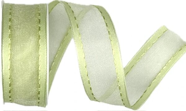 Stuha organzová CHAMPAGNER Fresh Green prošívaná světle zelená 25mm x 2m (12,-Kč/m)