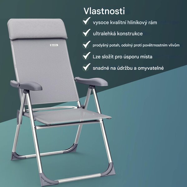 Deuba Sada 2 ks kempingových židlí - stříbrná