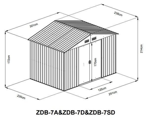 Zahradní domek BestBerg ZDB-7SD / 7,2 m² / 301 x 238 x 214 cm / bílé dřevo/šedá