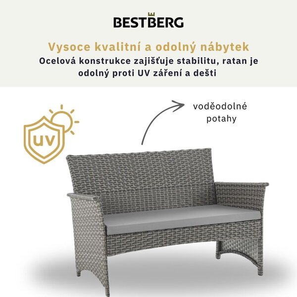 4dílná sada zahradního ratanového nábytku BestBerg Cordova BBRF-1008BG / černá/šedá