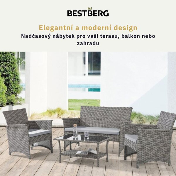 4dílná sada zahradního ratanového nábytku BestBerg Cordova BBRF-1008BG / černá/šedá