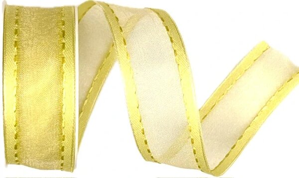 Stuha organzová CHAMPAGNER Light Yellow prošívaná světle žlutá 25mm x 2m (12,-Kč/m)