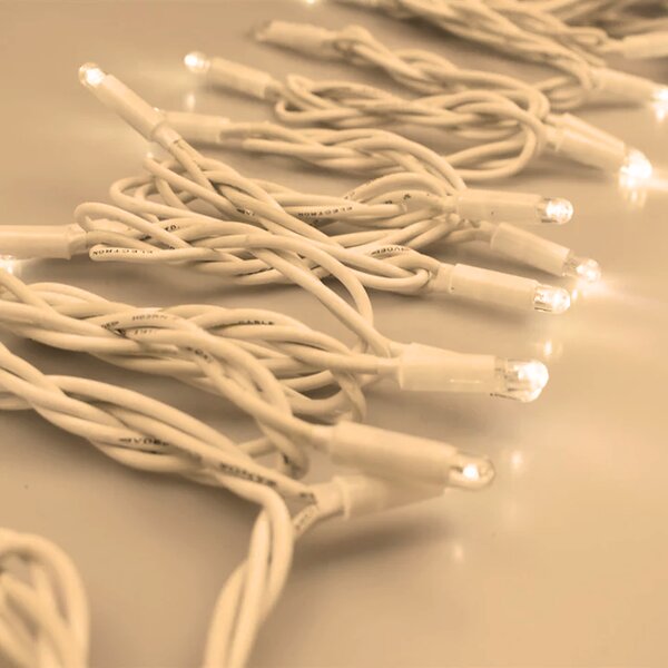 Vnitřní LED vánoční řetěz - teplá bílá, 10m, 100 LED, silný bílý kabel