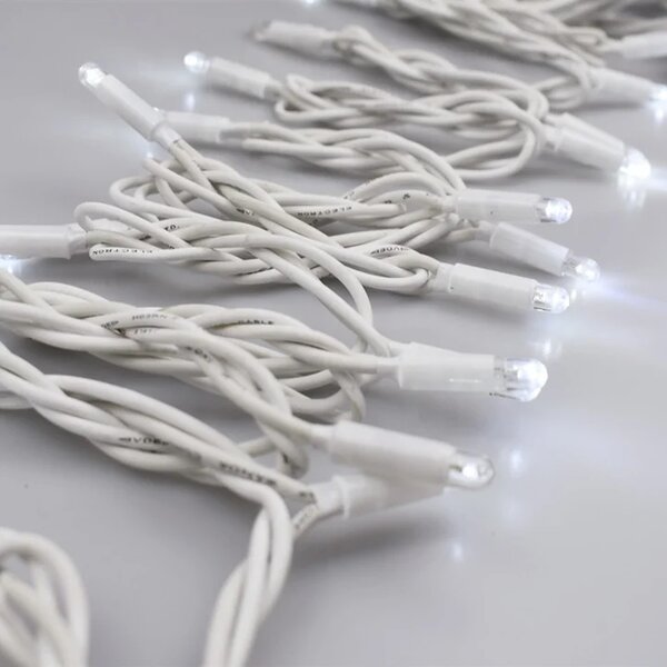 Vnitřní LED vánoční řetěz - studená bílá, 10m, 100 LED, silný bílý kabel