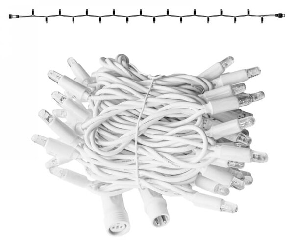 Vnitřní LED vánoční řetěz - studená bílá, 10m, 100 LED, silný bílý kabel