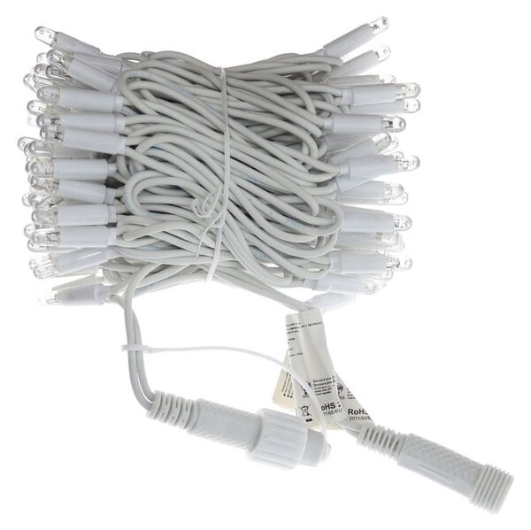 Vnitřní LED vánoční řetěz - studená bílá, 10m, 100 LED, silný bílý kabel