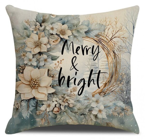 Vánoční povlak na polštář MERRY & BRIGHT 45x45 cm, béžový