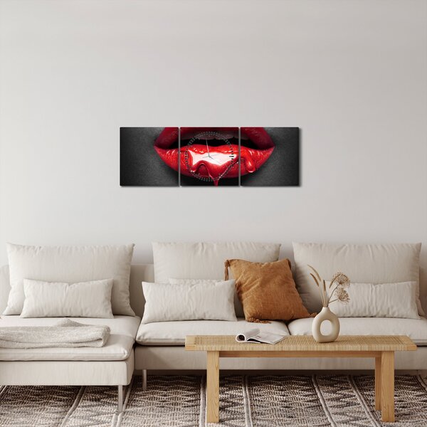 Obraz ženských rtů (s hodinami) (90x30 cm)