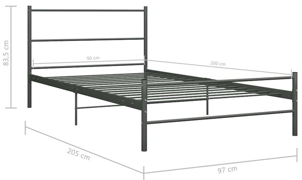 Rám postele šedý kovový 90 x 200 cm 286493