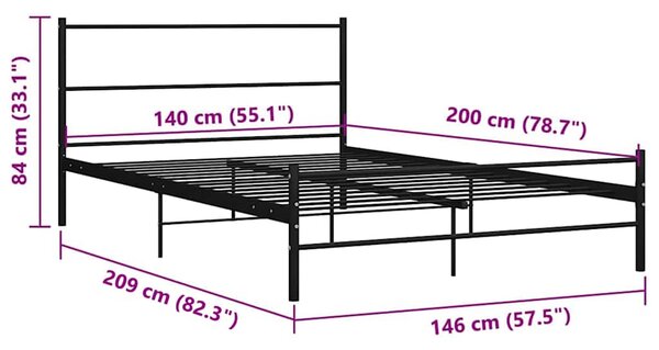 Rám postele s čelem bez matrace černý kovový 140x200 cm 286497