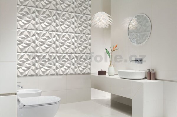 Obkladové panely 3D PVC DIAMANT malý bílý rozměr 50 x 50 cm, tloušťka 1 mm