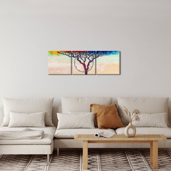 Obraz malovaného stromu (s hodinami) (90x30 cm)