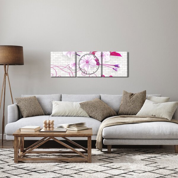 Obraz větévky s květy (s hodinami) (90x30 cm)