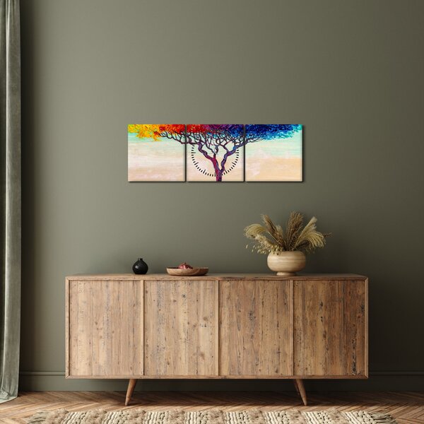 Obraz malovaného stromu (s hodinami) (90x30 cm)