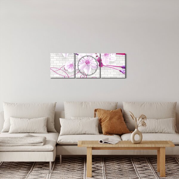 Obraz větévky s květy (s hodinami) (90x30 cm)