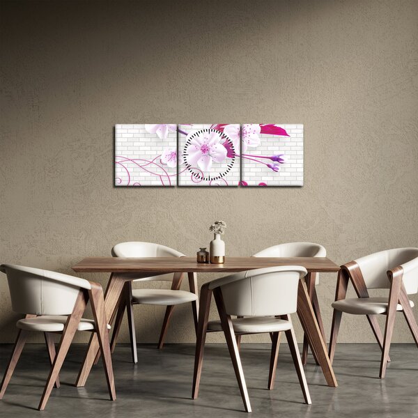 Obraz větévky s květy (s hodinami) (90x30 cm)