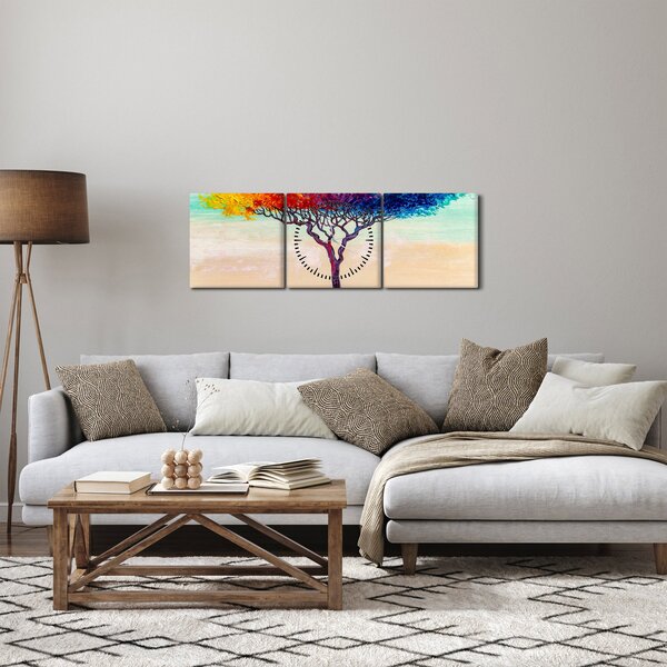 Obraz malovaného stromu (s hodinami) (90x30 cm)