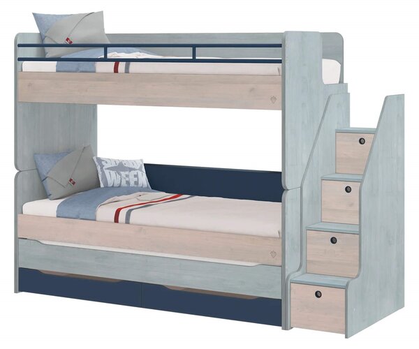 Čilek Patrová postel pro 3 děti 90x200 cm s úložným prostorem (schody) Trio Studio