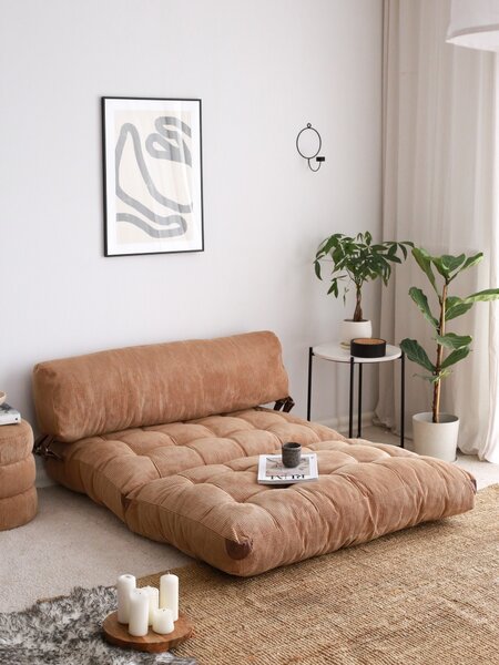 Hanah Home Dvoumístná futonová rozkládací pohovka Kadife camel