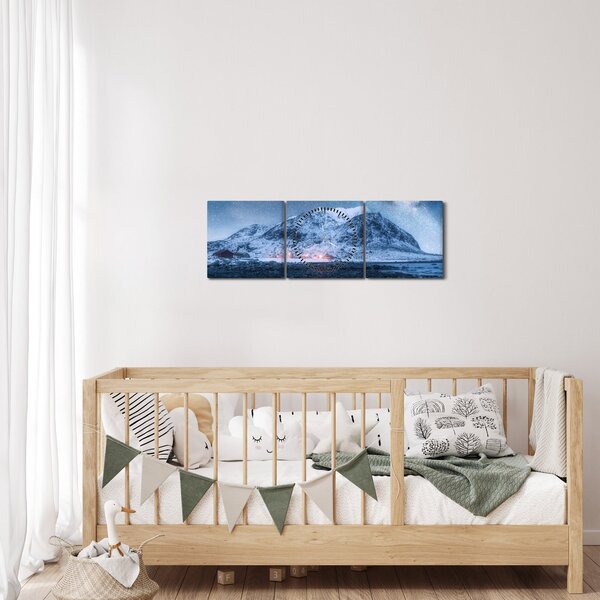 Obraz hor s hvězdnou oblohou (s hodinami) (90x30 cm)