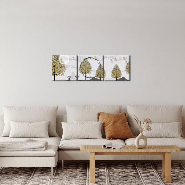 Obraz malovaných jelenů (s hodinami) (90x30 cm)