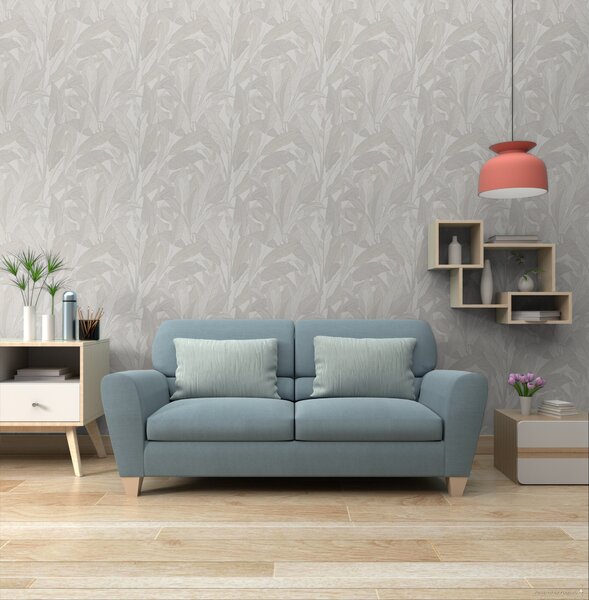 Vliesová tapeta na zeď, bílá, šedo-stříbrná, listy, RE521051, Renaissance, Design Id